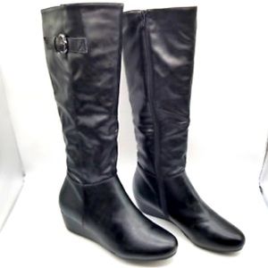 Wanted Black Faux Leather Knee High Boots